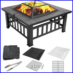 Outdoor Fire Pit Wood Burning Backyard Patio Stove Cover Steel Square 32