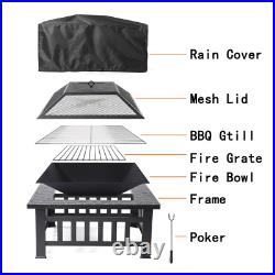 Outdoor Fire Pit Wood Burning Backyard Patio Stove Cover Steel Square 32