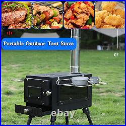 Outdoor Portable Tent Camping Wood Burning Stove with Pipe For Tent Cooking E4