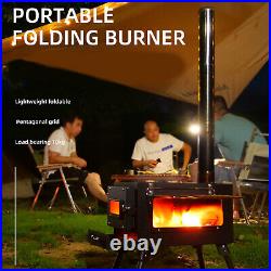 Outdoor Portable Tent Camping Wood Burning Stove with Pipe For Tent Cooking EP