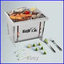 Outdoor Stainless Steel Grill Portable Wood Burning Camping Stove Folding Bbq SN