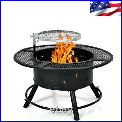 Outdoor Wood Burning Fire Pit Backyard BBQ Cook Bowl Heating Stove Free Shipping