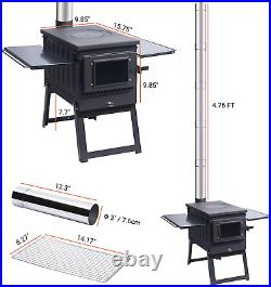 Outdoor Wood Burning Stove with Chimney Pipes Portable Camping Heating Tent Heater