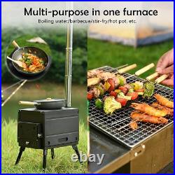 Outdoor Wood Stove with 3 Interlocking Stove Pipes for Home Camping Tent Cooking