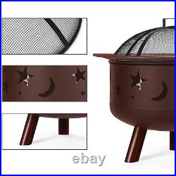 Outdoors Wood Burning Round Fire Pit Barbecue Pit BBQ Stove Backyard withCover