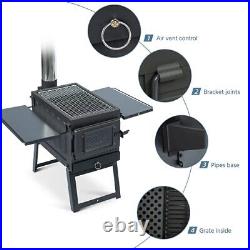 PMNY Wood Burning Stove Hot Tent Stove Kit with Chimney Pipes Side Racks and