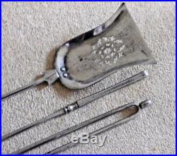 Polished Antique Set 3 Cast Iron Steel Fire Irons Tools Wood Burning Stove