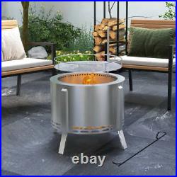 Portable 19 Wood Burning Firepit with Cooking Grill, Low Smoke Camping Bonfi