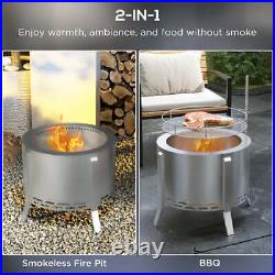 Portable 19 Wood Burning Firepit with Cooking Grill, Low Smoke Camping Bonfi