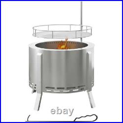 Portable 19 Wood Burning Firepit with Cooking Grill, Low Smoke Camping Bonfi