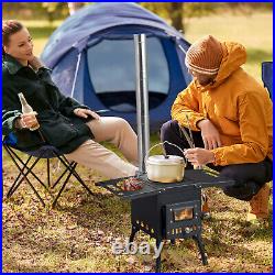 Portable Camping Stove Wood Burning Outdoor Camp Tent Stove With Chimney Black
