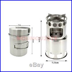 Portable Camping Stove Wood Burning Stove and Cooking Pot Set Tableware Cookware