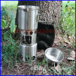 Portable Camping Stove Wood Burning Stove and Cooking Pot Set Tableware Cookware