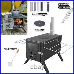 Portable Camping Tent Stove Outdoor Wood Burning Stove with Chimney Pipes F8I8