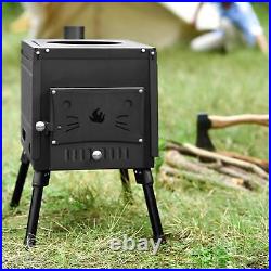 Portable Camping Tent Wood Stove Wood Cooking Stove Heating 3 Chimney Pipes