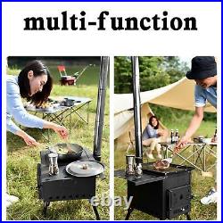 Portable Camping Tent Wood Stove Wood Cooking Stove Heating 3 Chimney Pipes