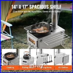 Portable Camping Wood Burning Stove Chimney Pipes Gloves Outdoor Cooking Heating