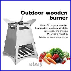 Portable Camping Wood Burning Stove Outdoor Folding Picnic Cooking Bur ner F7Q8