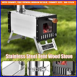 Portable Firewood Burning Camping Tent Shelter Stove Stainless Steel & Chimney