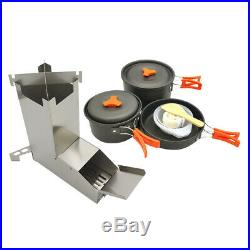 Portable Foldable Wood Burning Camping Rocket Stove with Cookware Set BBQ