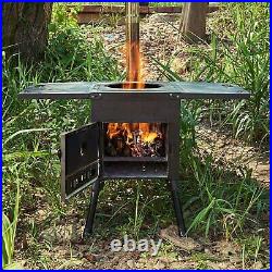 Portable Foldable Wood Burning Stove Camp Tent Stove with Chimney Pipe for Tent