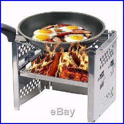 Portable Folding Camp Stoves Wood Burning Picnic BBQ Grill Stainless Steel Stove