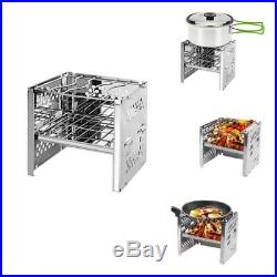 Portable Folding Camp Stoves Wood Burning Picnic BBQ Grill Stainless Steel Stove