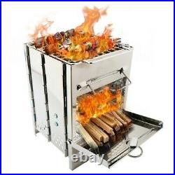 Portable Folding Outdoor Wood Burning Stainless Steel Stove Picnic Bbq Grill