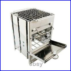 Portable Folding Outdoor Wood Burning Stainless Steel Stove Picnic Bbq Grill