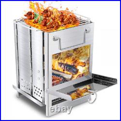 Portable Folding StainlessSteel Wood Burning Stove Camping Picnic Barbecue Stove