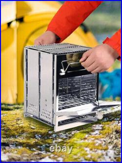 Portable Folding StainlessSteel Wood Burning Stove Camping Picnic Barbecue Stove