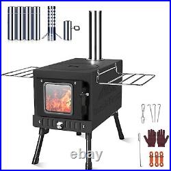 Portable Folding Wood Burning Camping Stove Includes Chimney Pipes and Spar