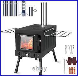 Portable Folding Wood Burning Camping Stove Includes Chimney Pipes and Spark A
