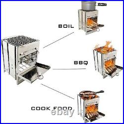 Portable Grill Stove Rack For 2-3 Person Stainless Steel Wood Burning Stove