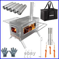 Portable Hot Tent Stove Wood Burning Stove with 7 Stainless Chimney Pipes Camping Portable Hot Tent Stove Wood Burning Stove with 7 Stainless Chimney Pipes Camping