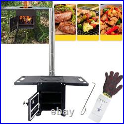 Portable Outdoor Wood-Burning Stove Camping Tent Stove Picnic Cook BBQ + 3 Pipes