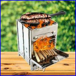 Portable Stainless Steel Outdoor Camping Survival Wood Burning Stove BBQ Pi Q4Z9