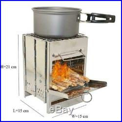 Portable Stainless Steel Outdoor Camping Survival Wood Burning Stove BBQ Pi Q4Z9