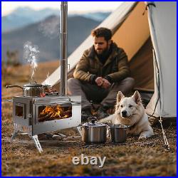 Portable Stainless Steel Wood Burning Stove with 7 Chimney Pipes for Tent, Cooking Portable Stainless Steel Wood Burning Stove with 7 Chimney Pipes for Tent, Cooking