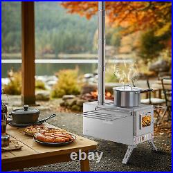 Portable Stainless Steel Wood Burning Stove with 7 Chimney Pipes for Tent, Cooking Portable Stainless Steel Wood Burning Stove with 7 Chimney Pipes for Tent, Cooking