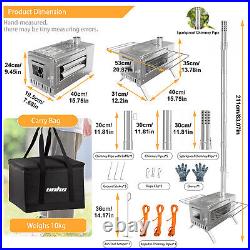Portable Stainless Steel Wood Burning Stove with 7 Chimney Pipes for Tent, Cooking Portable Stainless Steel Wood Burning Stove with 7 Chimney Pipes for Tent, Cooking