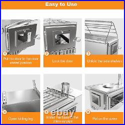 Portable Stainless Steel Wood Burning Stove with 7 Chimney Pipes for Tent, Cooking Portable Stainless Steel Wood Burning Stove with 7 Chimney Pipes for Tent, Cooking