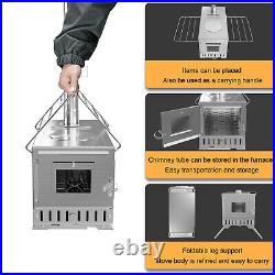 Portable Stainless Steel Wood Burning Stove with 7 Chimney Pipes for Tent, Cooking Portable Stainless Steel Wood Burning Stove with 7 Chimney Pipes for Tent, Cooking