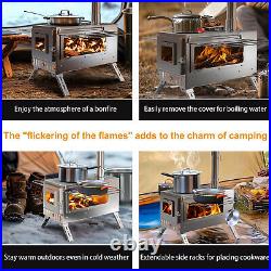 Portable Stainless Steel Wood Burning Stove with 7 Chimney Pipes for Tent, Cooking Portable Stainless Steel Wood Burning Stove with 7 Chimney Pipes for Tent, Cooking