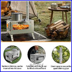 Portable Stainless Steel Wood Burning Stove with 7 Chimney Pipes for Tent, Cooking Portable Stainless Steel Wood Burning Stove with 7 Chimney Pipes for Tent, Cooking