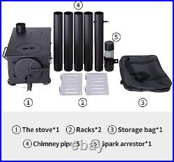 Portable Wood Burning Camping Stove With Side Racks & 5 Chimney Pipes for Tent