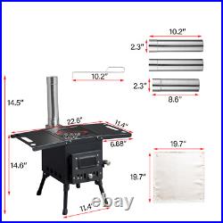 Portable Wood Burning Cooking Stove Outdoor Camp Tent Stove with Chimney Pipes