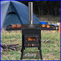 Portable Wood Burning Cooking Stove Outdoor Camp Tent Stove with Chimney Pipes