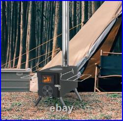 Portable Wood Burning Stove with Chimney Pipe for Tent, Shelter, Camping