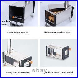 Portable Wood Burning Stove with Chimney, Stainless Steel, Outdoor Heating